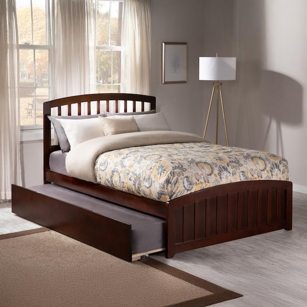 AFI Richmond Full Platform Bed with Matching Foot Board with Full Size Urban Trundle Bed in Walnut