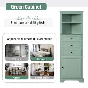 23 in. W x 13.4 in. D x 68.90 in. H Green Triangle Tall Linen Cabinet with 3-Drawers and Adjustable Shelves