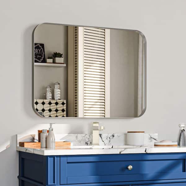 22 in. W x 30 in. H Rectangular Aluminum Framed Wall Bathroom Vanity Mirror in Silver
