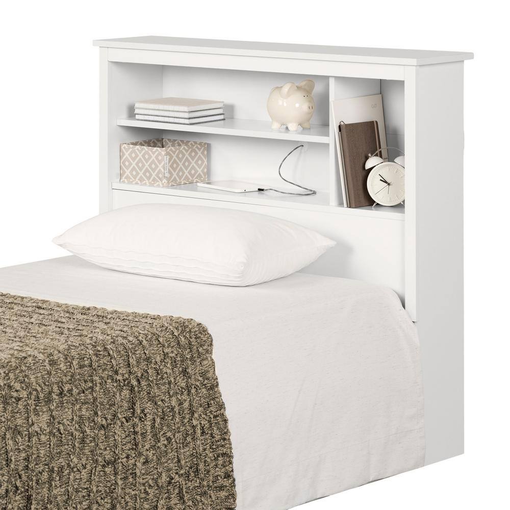 Twin White Wood Headboard with Storage Shelves