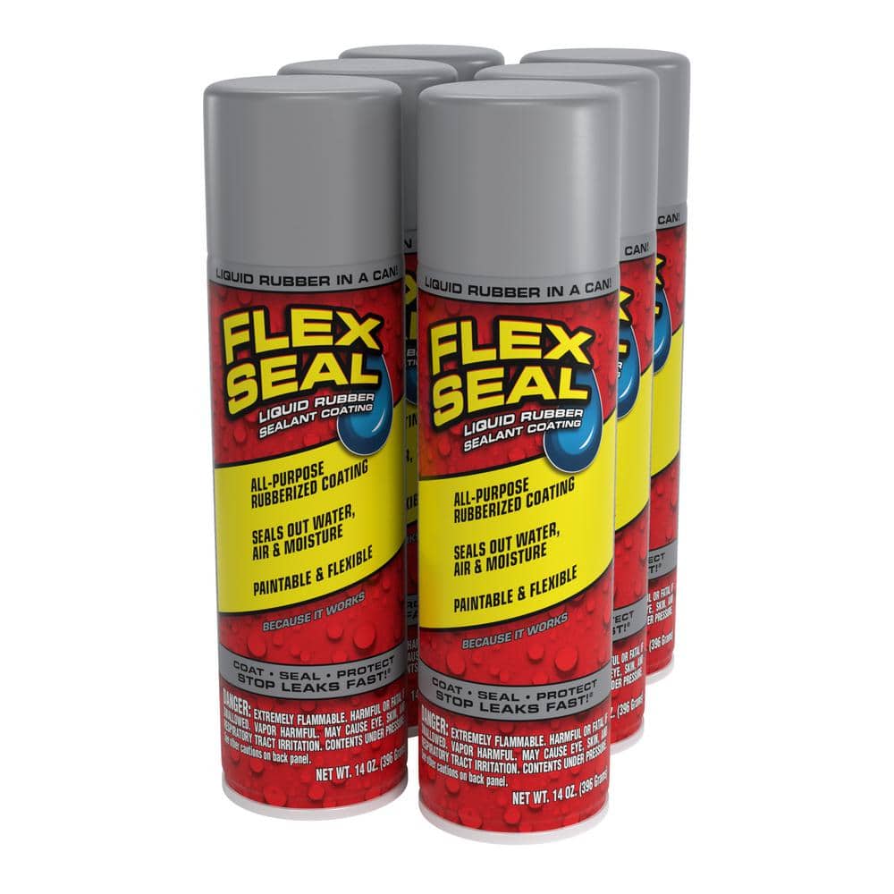 FLEX SEAL FAMILY OF PRODUCTS Flex Seal Gray 14 oz. Aerosol Liquid Rubber Sealant Coating 6 Pack FSGRYR20 The Home Depot