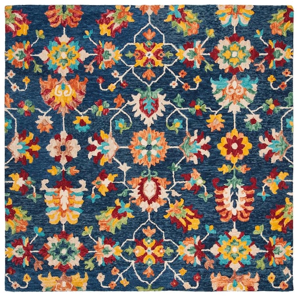 SAFAVIEH Aspen Navy/Red 7 ft. x 7 ft. Floral Square Area Rug
