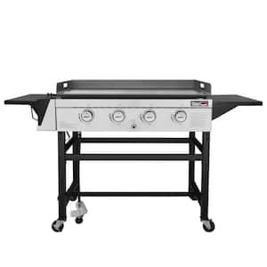 4-Burner Propane Gas Grill Griddle for Outdoor Cooking in Black