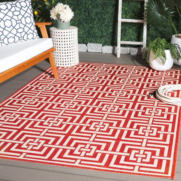 Beach House Red/Creme 2 ft. x 4 ft. Geometric Fretwork Indoor/Outdoor Area Rug