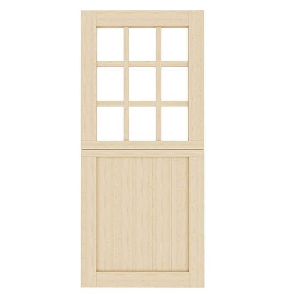 36 in. x 80 in. Solid Pine Universal 9-Lite Clear Glass Unfinished Dutch Door Design Wood Front Door Slab