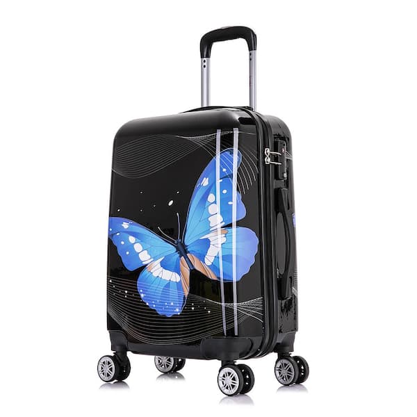 InUSA Black Butterfly Prints Light-Weight Hardside Spinner 22 in. Carry-On