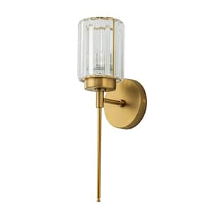 Orillia 4.72 in. 1-Light Modern Industrial Gold Bathroom Vanity Light with Crystal Cylinder Shade