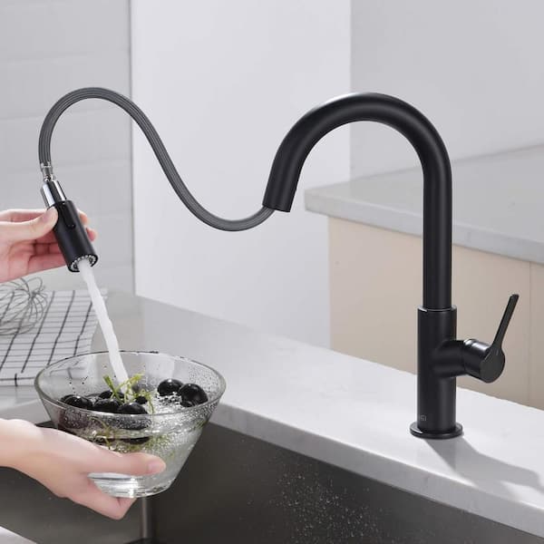 13.38 in. H Single Hole 1.8 GPM Pull Down Sprayer Kitchen Faucet with 360° Spout Swivel in Matte Black