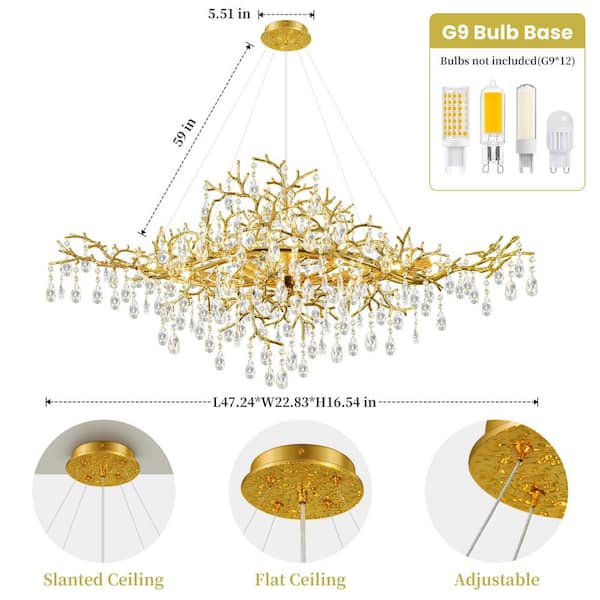 ARISKEEN 47 in. 12-Lights Gold Luxury Crystal Linear Chandelier