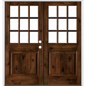 72 in. x 80 in. Craftsman Knotty Alder Wood Clear 9-Lite provincial stain Left Active Double Prehung Front Door
