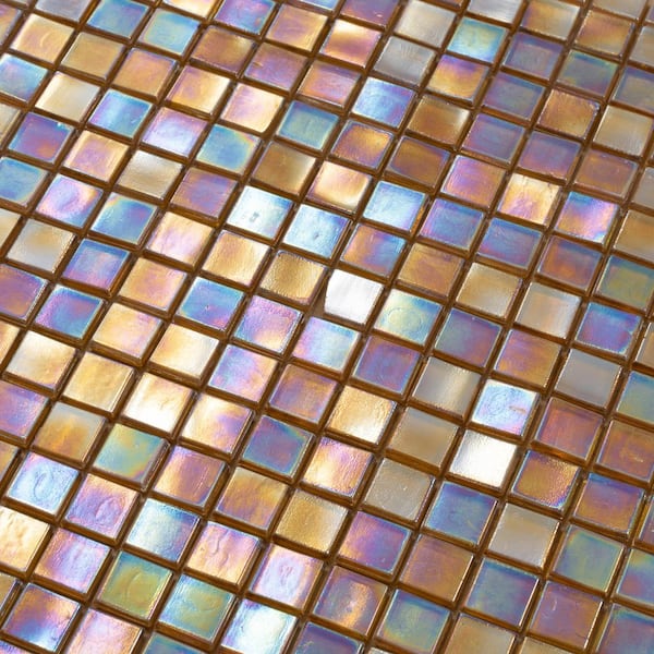 Skosh 11.6 in. x 11.6 in. Glossy Gold Beige Glass Mosaic Wall and Floor Tile (18.69 sq. ft./case) (20-pack)