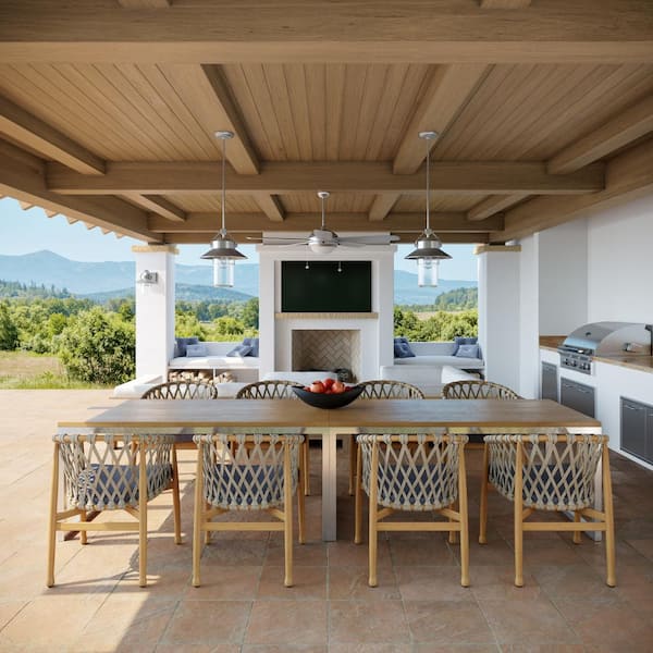 Discus Outdoor 52 in. Wet Rated Integrated LED Painted Brushed Steel Ceiling Fan with Silver Blades and 3000K Light Kit