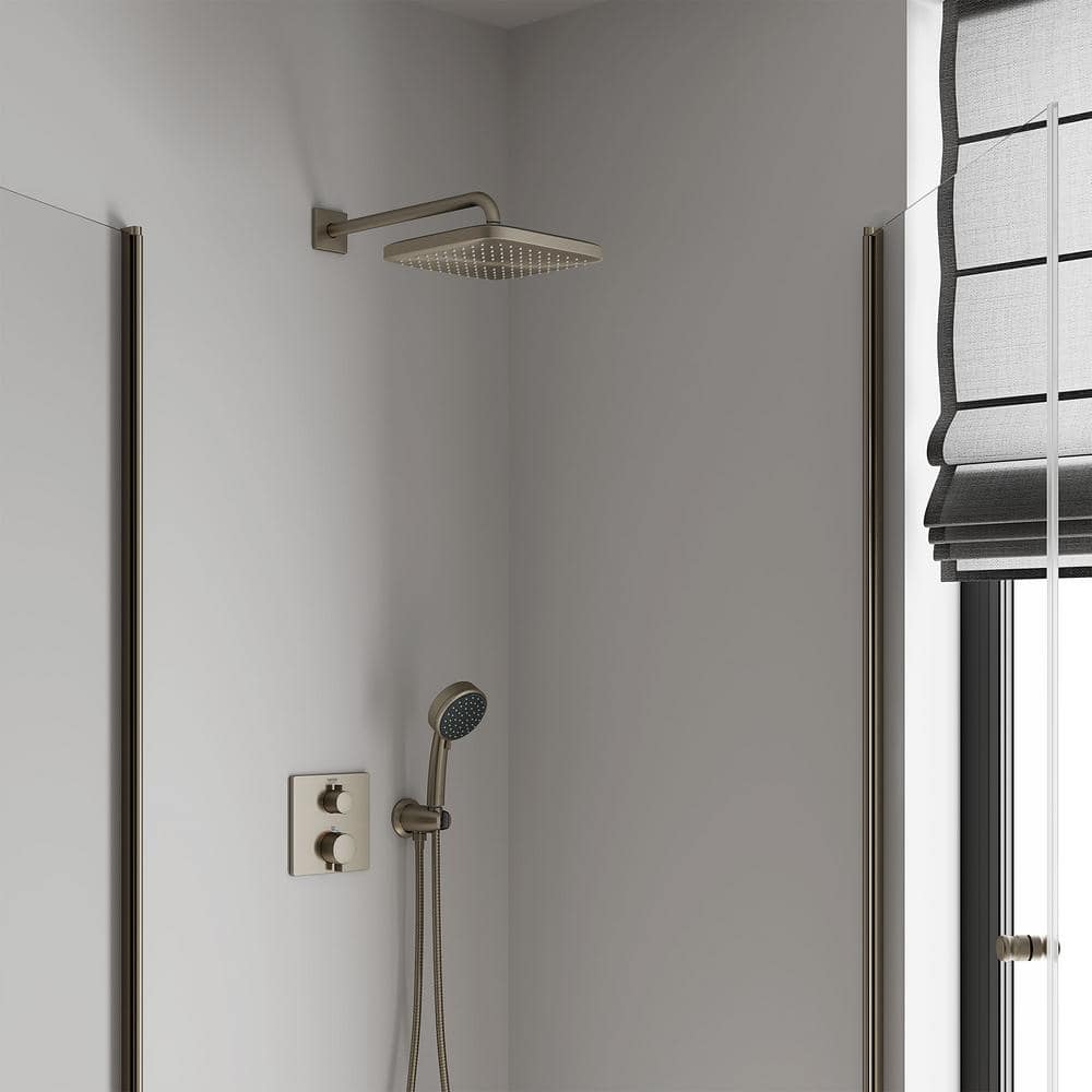 Brushed Nickel Square Rain Shower Head with DreamSpray