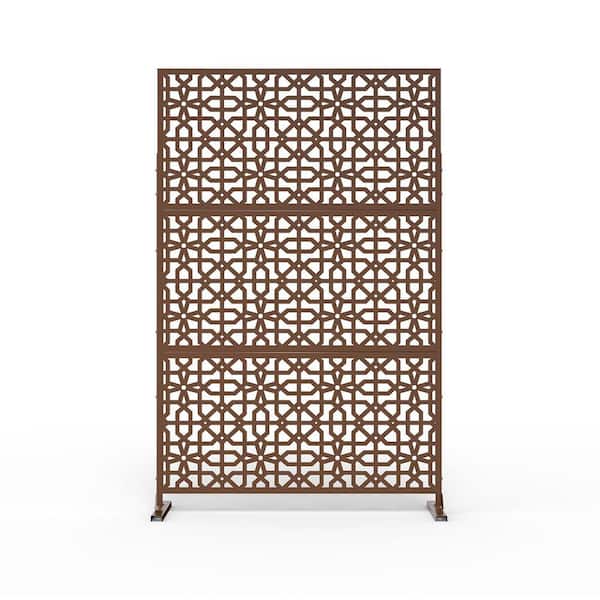Tunearary 76 in. H Galvanized Steel Patio Privacy Screen Garden Fence for Living Room, Backyard, Balcony Brown