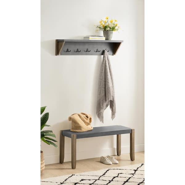 Alaterre Furniture Newport Gray Wood Coat Hook and Bench with Concrete Coating