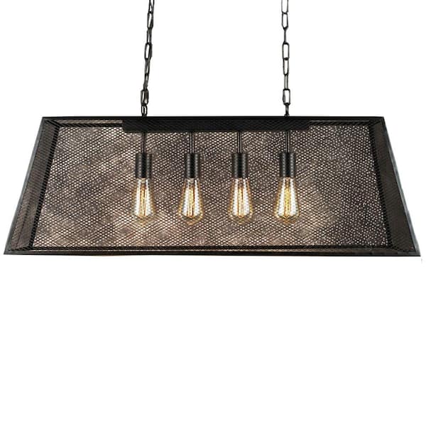 Warehouse of Tiffany Lemuel 4-Light Black Indoor Edison Island Chandelier with Bulb