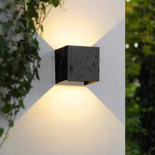 C Cattleya 2-Light Matte Black Cube LED Outdoor Wall Sconce with Adjustable Beam (2-Pack) CA2194-2W - Home Depot