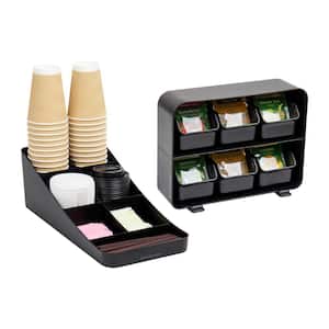 Tea Storage Cup and Condiment Station Countertop Organizer 7.25 in. L x 15.5 in. W x 5.25 in. H Set of 2, Black