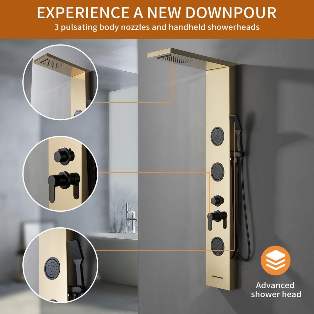 Black Gold Thermostatic Shower Panel with Body Jets