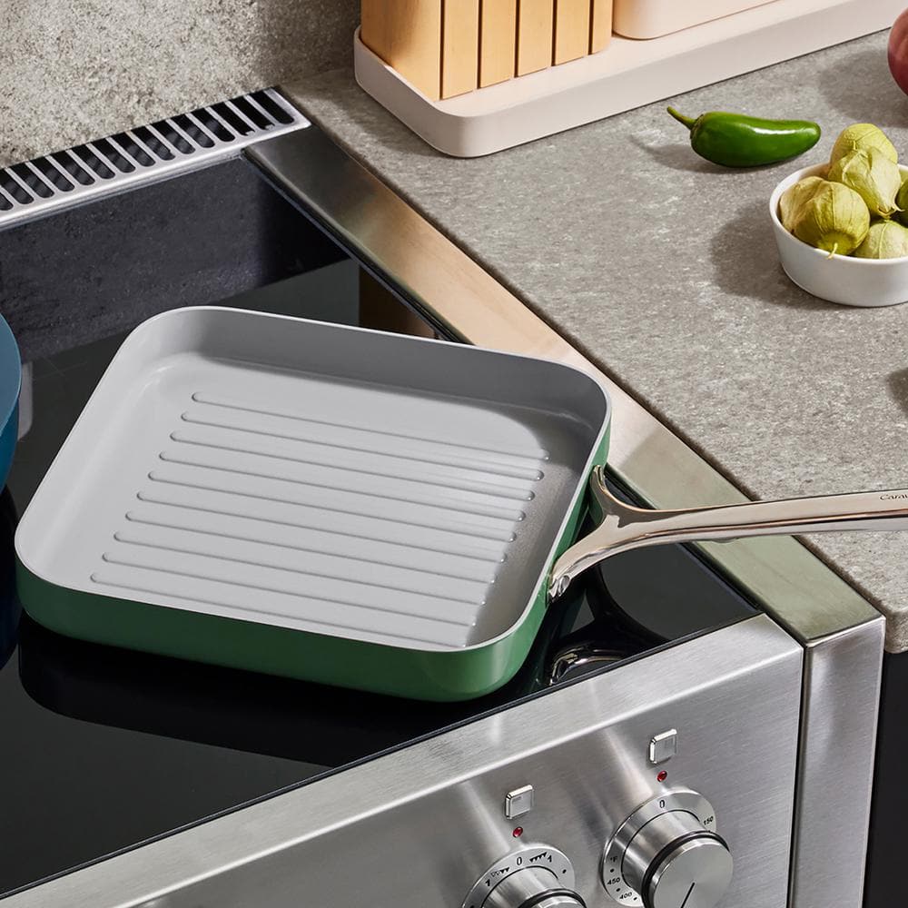 Perracotta 11" Nonstick Ceramic Square Grill Pan with Stainless Steel Handle
