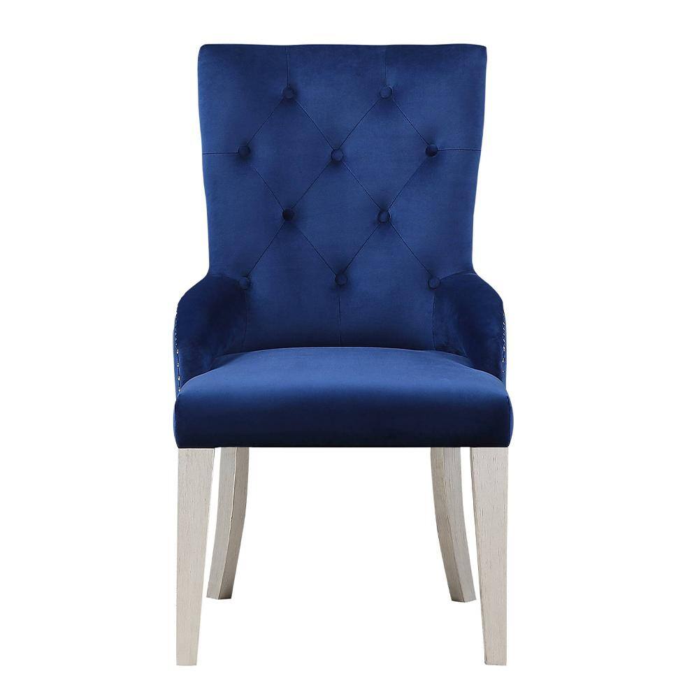 High Back Blue Upholstered Parsons Side Chair with Wood Frame