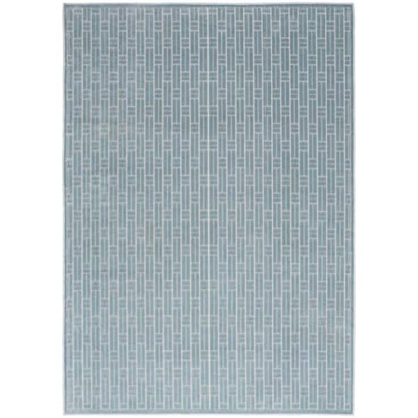 Washable Charm Blue Ivory 5 ft. x 7 ft. Geometric Contemporary Area Rug