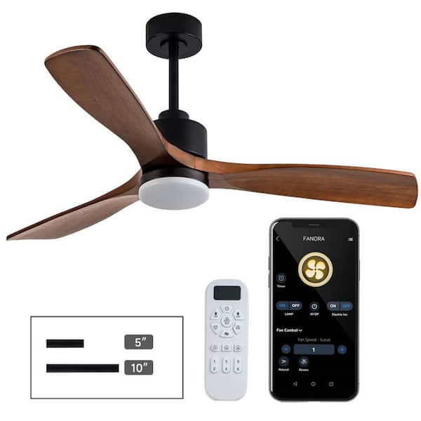 52 in. Black Wood Ceiling Mounted Low Profile Standard Ceiling Fan with Integrated LED, with Romote Control