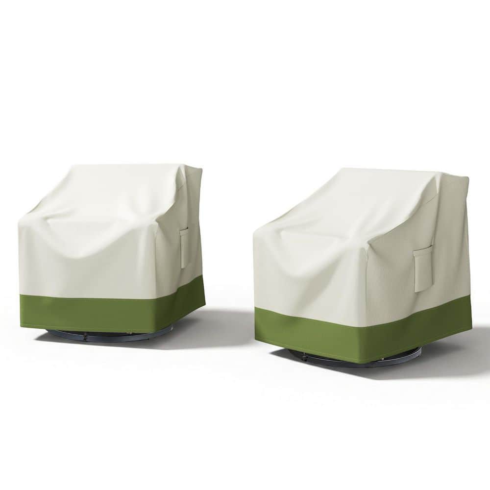 2-Piece White/Green 35 in. 600D Waterproof Polyester Patio Club Chair Cover