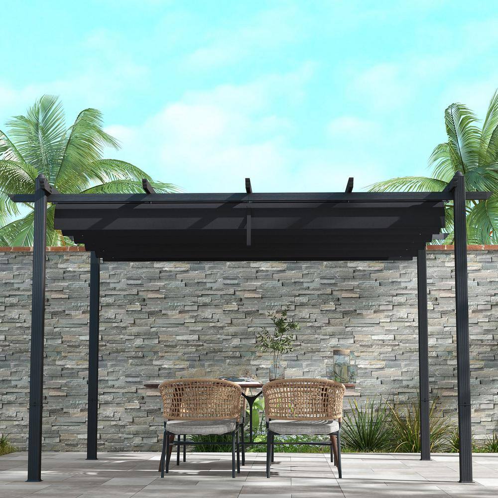 Gray Aluminum 10' x 13' Retractable Pergola with Canopy