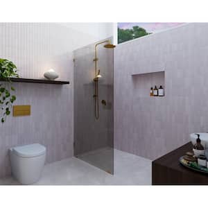 Ursa 36 in. W x 78 in. H Single Fixed Panel Frameless Shower Door in Satin Brass without Handle