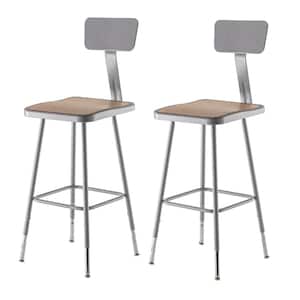 25 in. - 33 in. Height Adjustable Grey Heavy Duty Square Seat Steel Stool with Backrest (2-Pack)