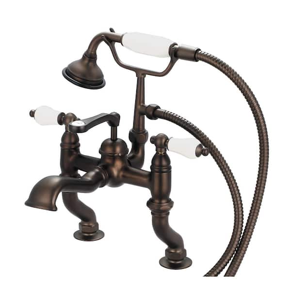 Water Creation 3-Handle Vintage Claw Foot Tub Faucet with Hand Shower and Porcelain Lever Handles in Oil Rubbed Bronze