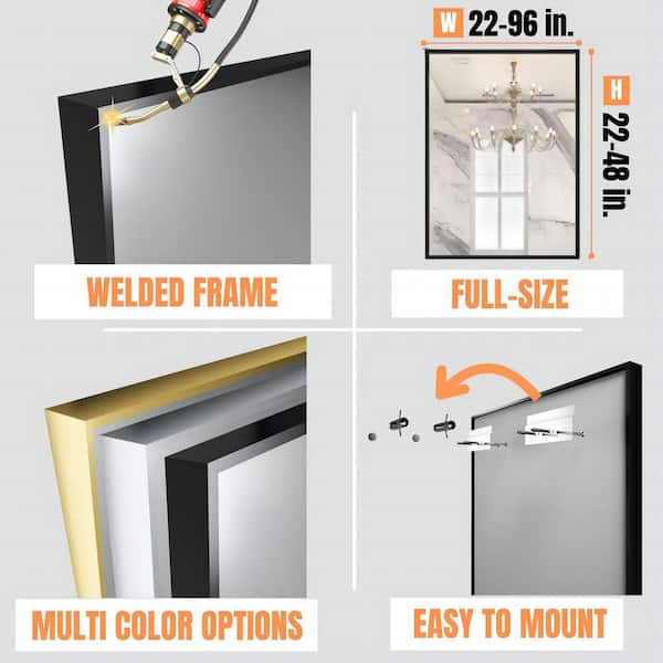 40 in. W x 32 in. H Rectangular Aluminum Framed Wall Bathroom Vanity Mirror in Black