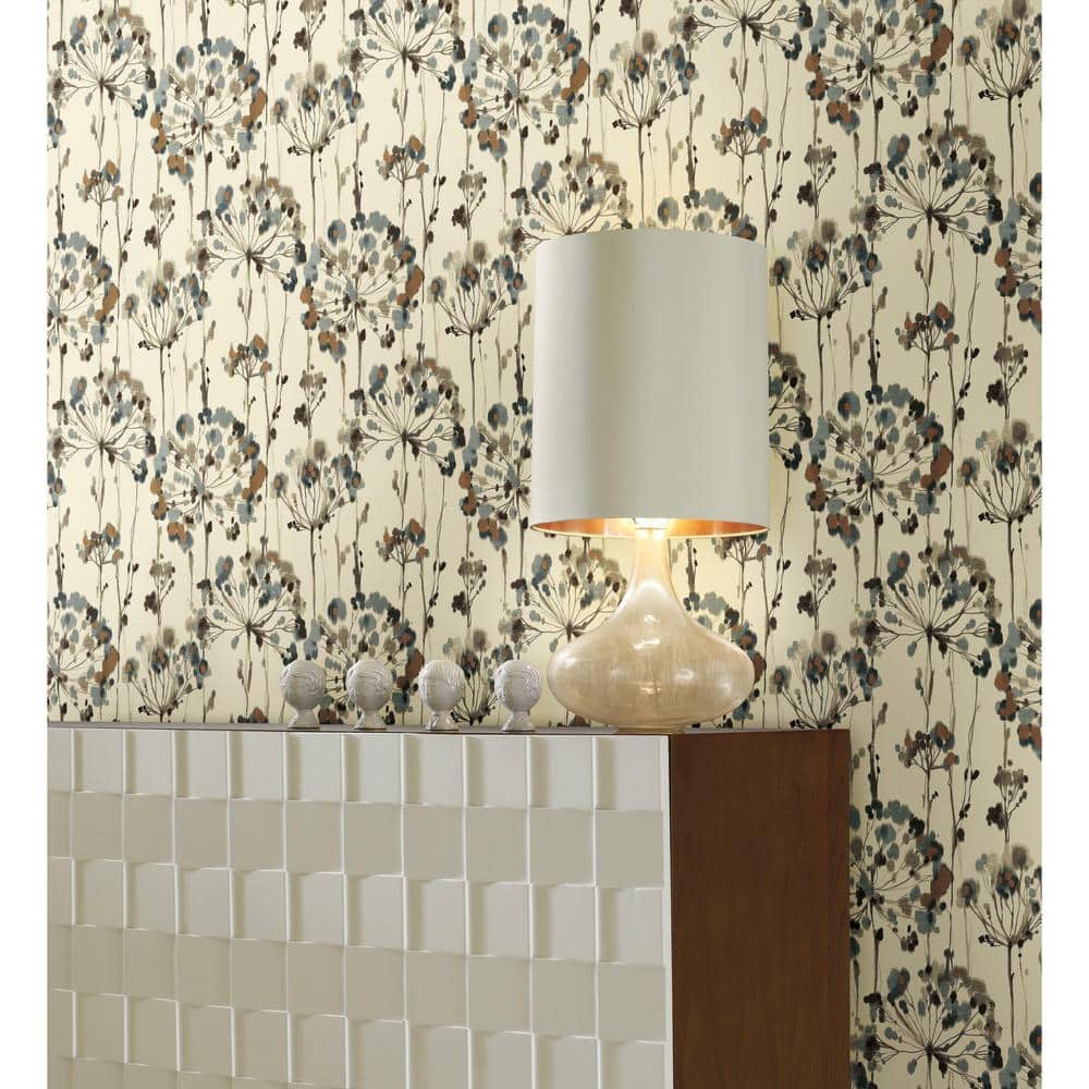 Teal Floral Grasscloth Peel and Stick Wallpaper