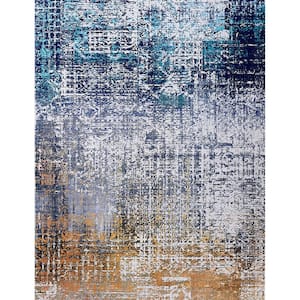 Multi-Colored 6.6 ft. x 9.8 ft. Abstract Design Turquoise Gray Rust Machine Washable Super Soft Area Rug