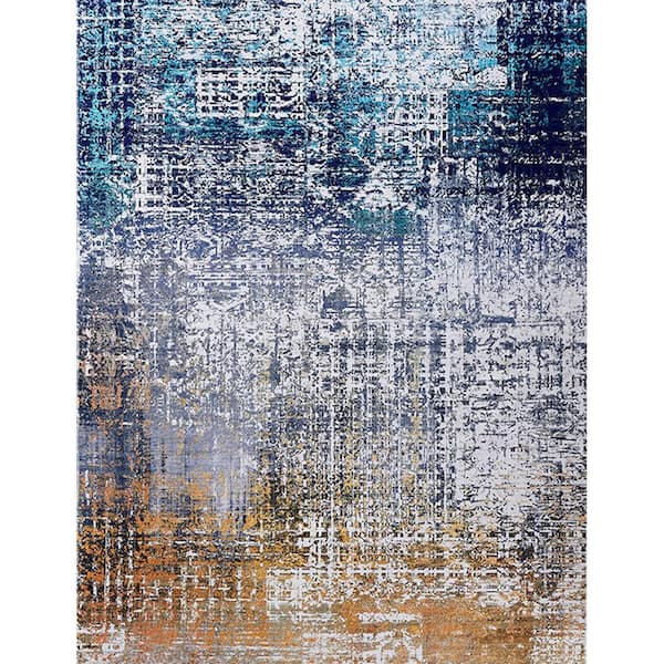 Tatahance Multi-Colored 6.6 ft. x 9.8 ft. Abstract Design Turquoise Gray Rust Machine Washable Super Soft Area Rug