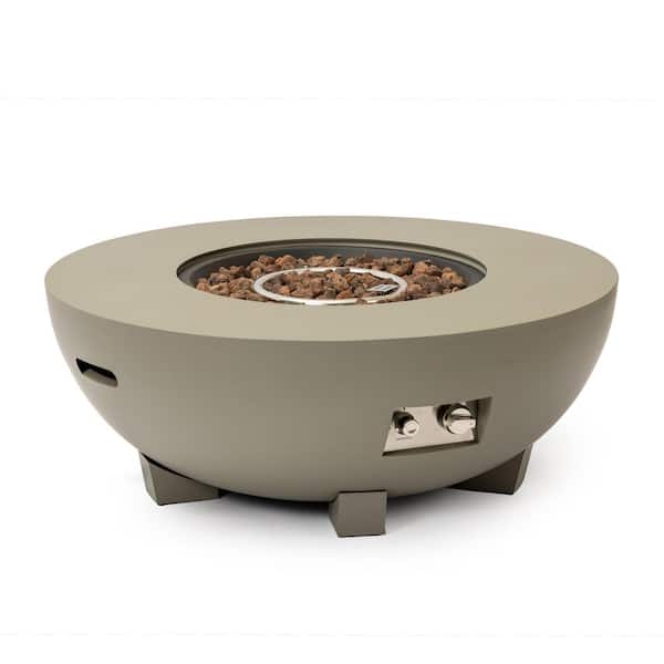 Stone Series 34 in. D x 14 in. H Round Iron Natural Gas Fire Pit Kit in Gray with Cooking Grate