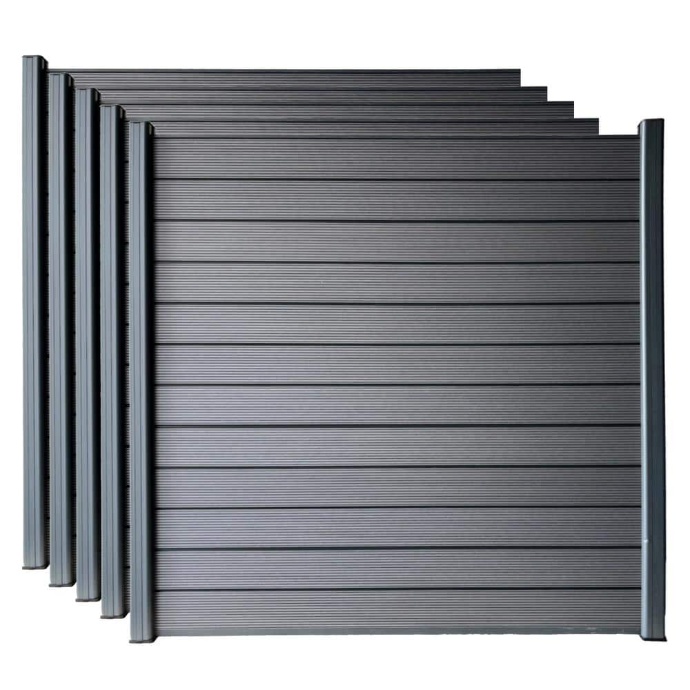 Complete Kit 6 ft. x 6 ft. Gray WPC Composite Fence Panel w/Pronged Holders