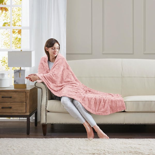 Madison Park Marselle Blush Faux Fur Throw Blanket MP50-7192 - The