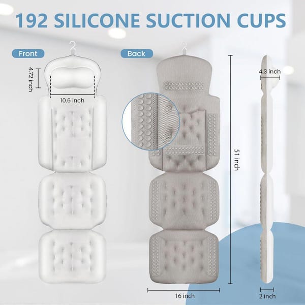 1-Pack Full Body Bath Pillow with 192 Suction Cups, 51x16 Inch Memory ...