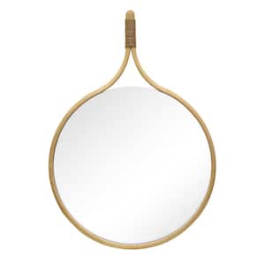 28 in. x 40 in. Natural Round Raquette Curved Frame Style Mirror in Oak Wood