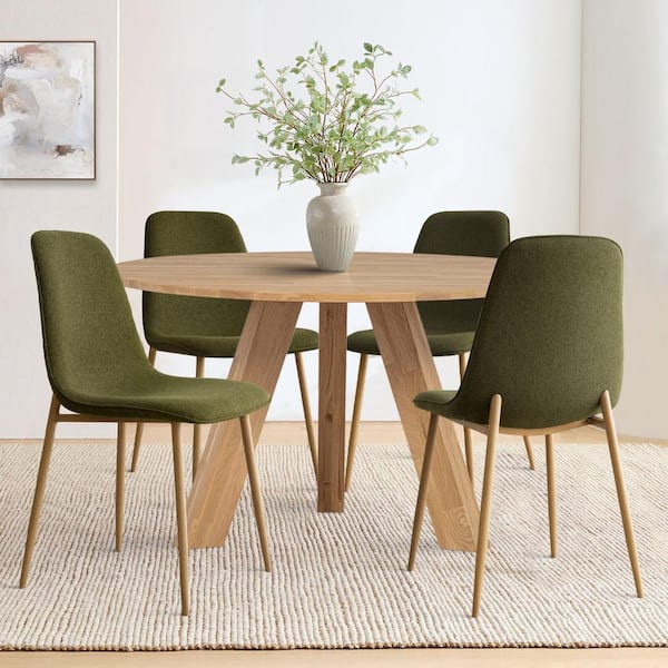 LAOTIES Linen Dining Chair with Oak Metal Legs (Set of 4)