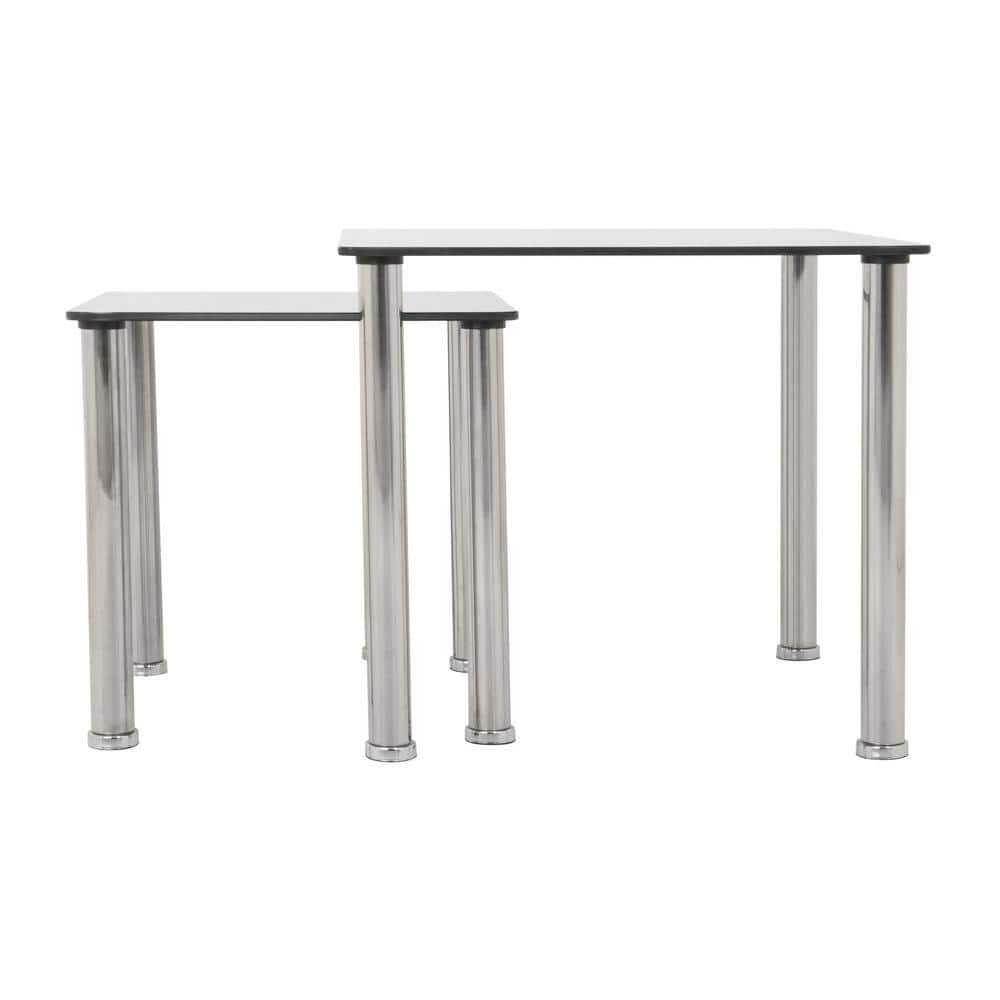 Black Glass and Chrome Nesting Side Tables Set