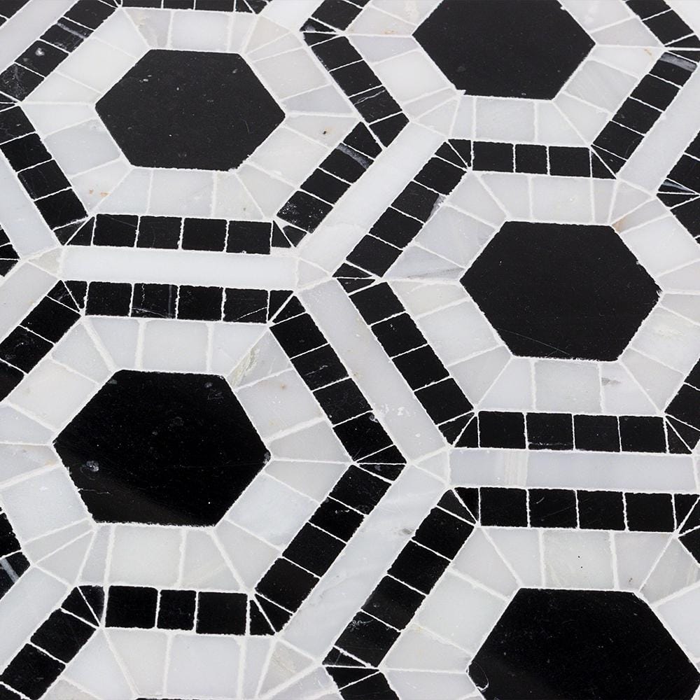 Kosmos Black and Asian Statuary Hexagon Marble 3 in. x 6 in. Mosaic Tile Sample price history on PriceWatchPro