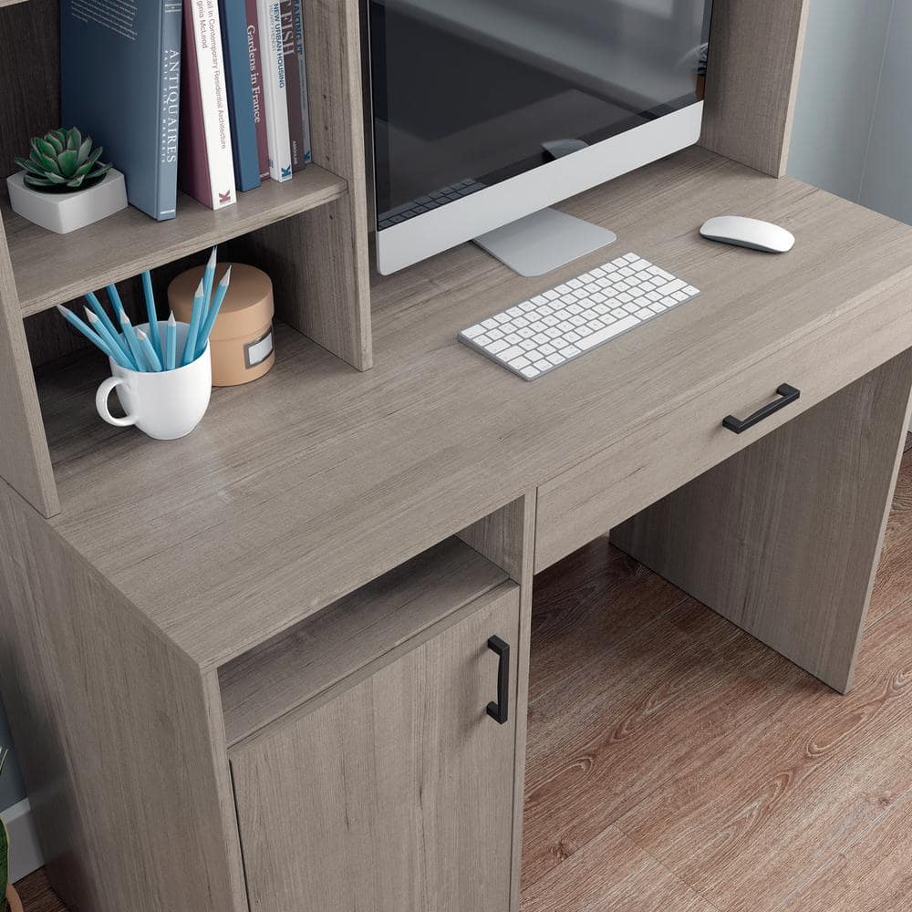 Silver Sycamore Wood Desk with Hutch and Drawer