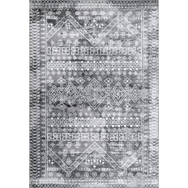 nuLOOM Frances Moroccan Stripes Light Gray Doormat 3 ft. x 5 ft. Area Rug