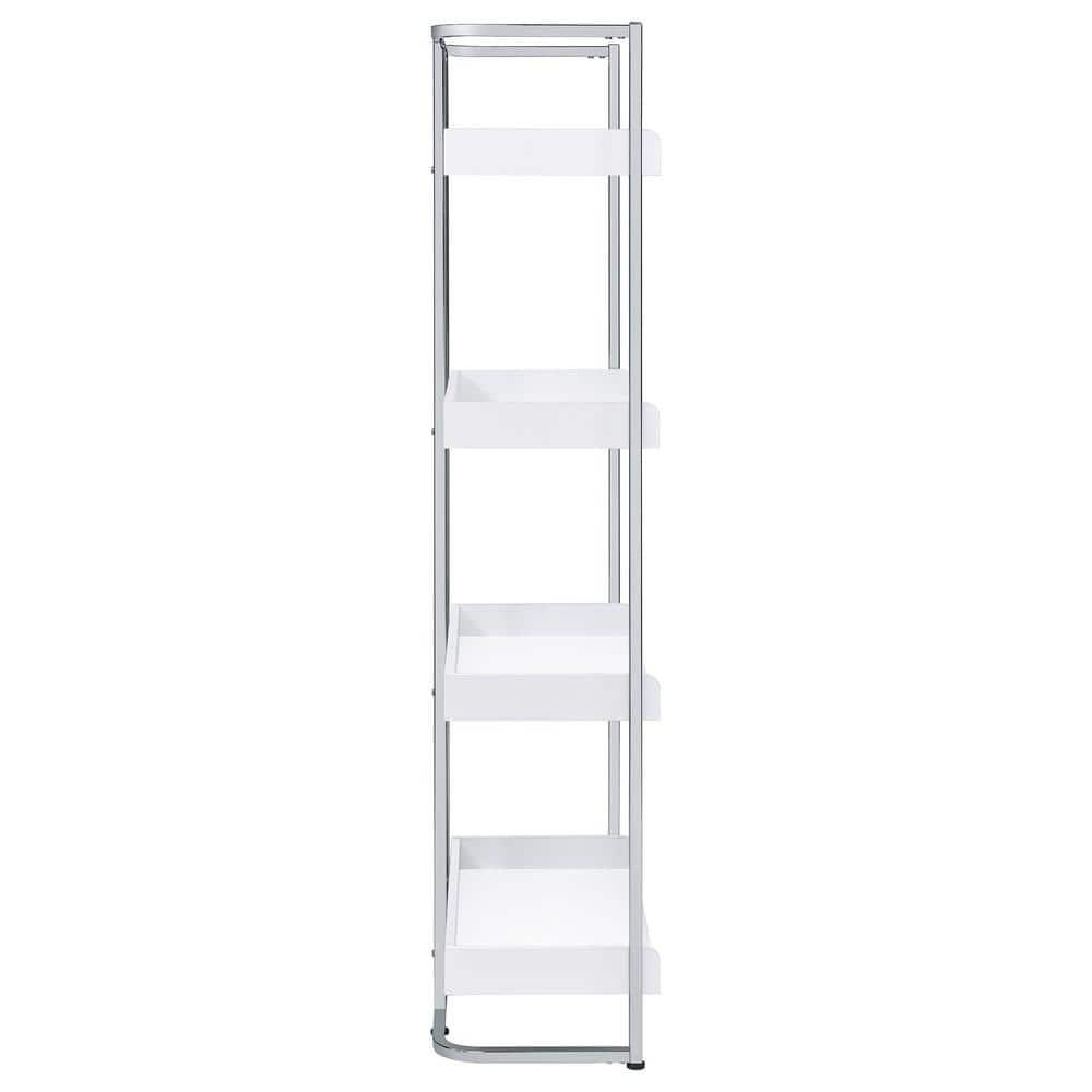 Ember White High Gloss and Chrome 4-Shelf Bookcase
