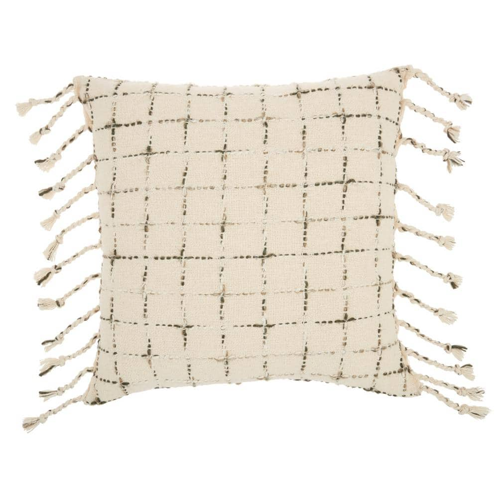 Nourison Life Styles Woven Grid Natural 20  x 20  Throw Pillow