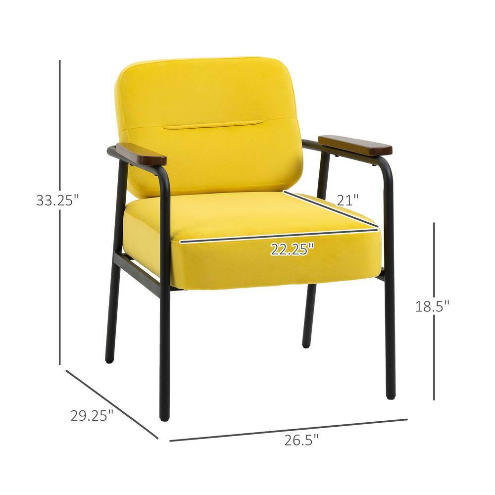 Yellow Velvet and Black Metal Accent Chair