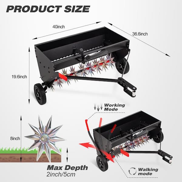 40 in. Tow Behind Spiker Seeder, Lawn Drop Spreader with Spike Aerator for  Seeding, Fertilizing and Soil Aeration SP-003-D28 - The Home Depot